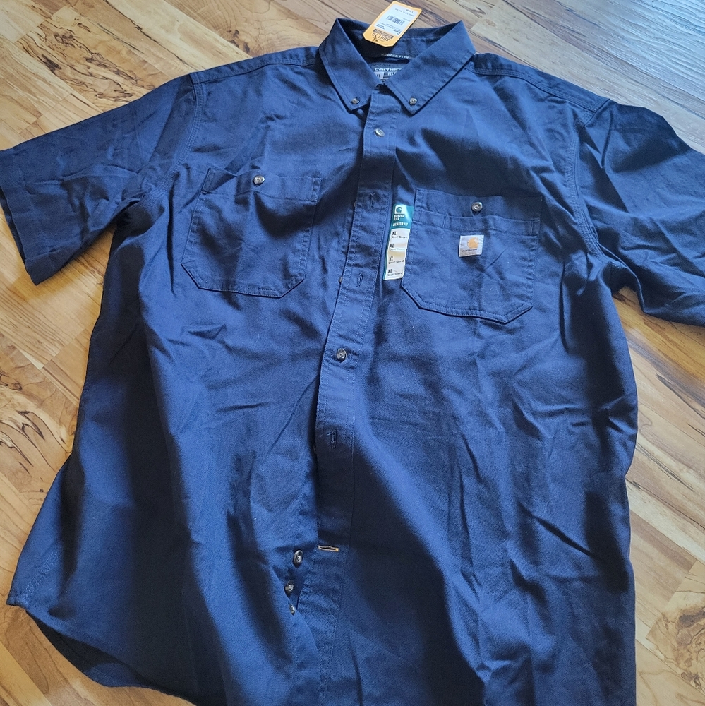 Carhartt Men's Relaxed Fit Button Shirt Heavy Duty Short Sleeve dark Blue XL